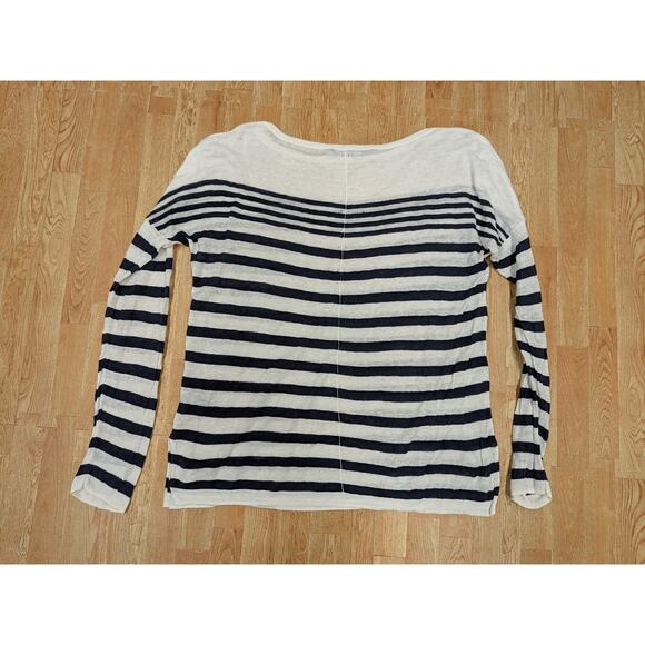 Rag & Bone 100% Linen Pullover Top White and NAVY Crew Neck Sweater Pullover - Picture 6 of 6